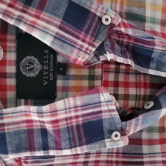 Viyella Short Sleeve Plaid Button Down Large - Picture 2 of 5